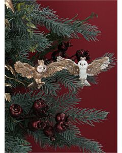Gisela Graham Cream/Gold Diamante Owl Tree Decoration x2